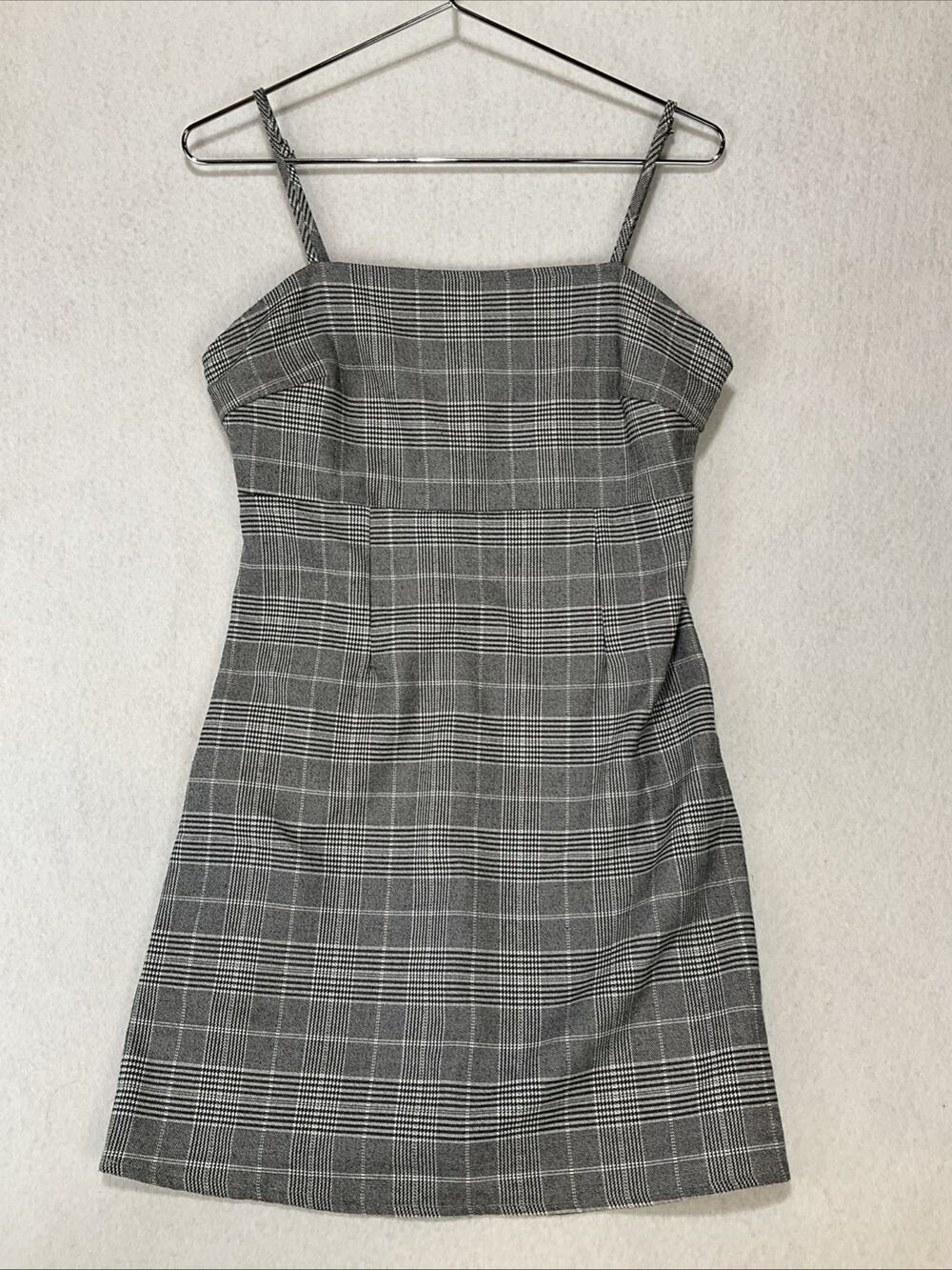 Y2K Womens M Black White Plaid Mini Dress Jumper Spaghetti Straps Academia Prep